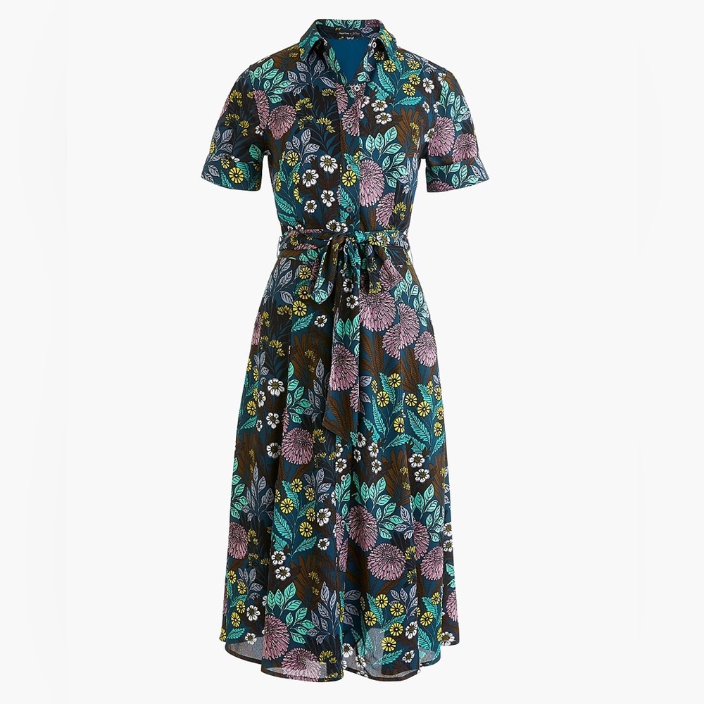 J.Crew Abigail Borg Dress, Multi Color, Size 6, Buttons up the front + waist tie